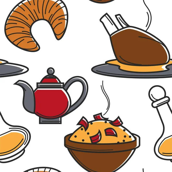Mâncarea marocană sau bucătăria fără sudură feluri de mâncare și ceai — Vector de stoc