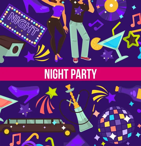 Nacht feest dansen Club Disco bal en waterpijp — Stockvector