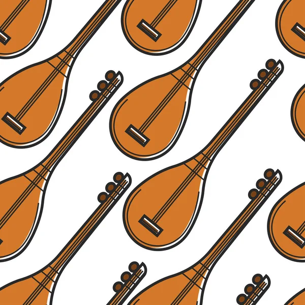 Baglama Turquía instrumento musical nacional patrón sin costuras — Vector de stock