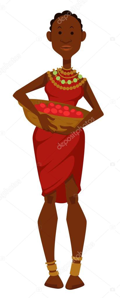 African woman with basket of fruits dress and jewelry tribe member