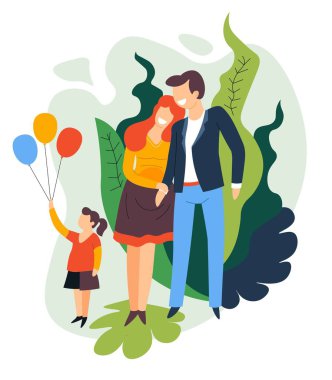 Balonile anne ve kızı yürüyüş aile eğlence