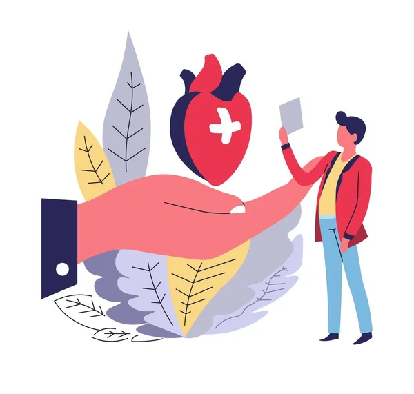 Ziektekostenverzekering abstract concept menselijk hart en hand — Stockvector