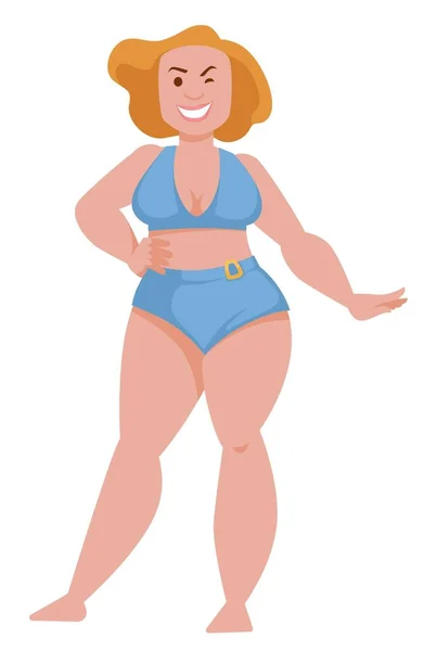 Толстая женщина плюс размер модели в купальнике изолированный женский характер — стоковый вектор