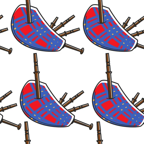 Schotse nationale wind muziekinstrument doedelzak naadloze patroon — Stockvector
