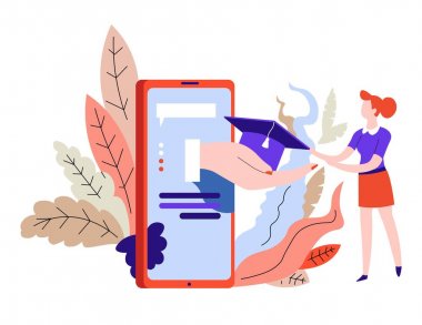 Gadget veya akıllı telefon akademik şapka ile çevrimiçi eğitim