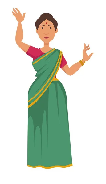 Indická žena v sárí tančí národnost cestování do Indie — Stockový vektor