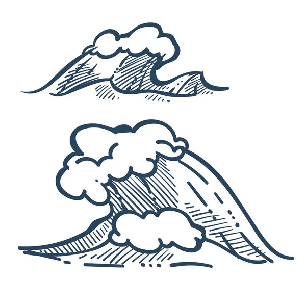 Storm zee of Ocean Wave geïsoleerde schets pictogrammen — Stockvector