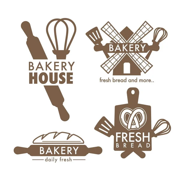 Bäckereiladen isolierte Ikonen Küchengeräte und Brot — Stockvektor