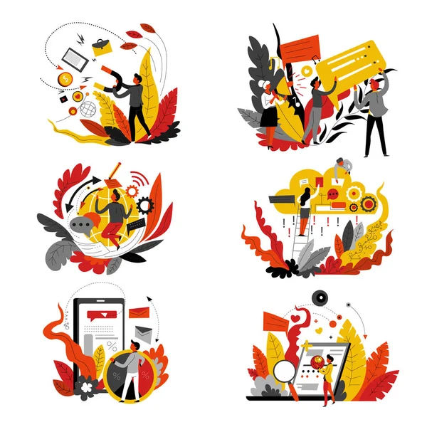 Dijital pazarlama izole simgeler soyut kavram medya ve ağ