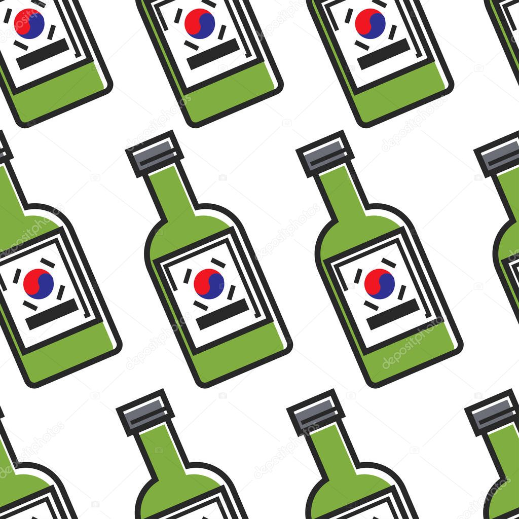 Korean traditional alcohol drink soju seamless pattern