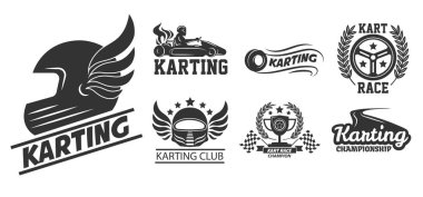 Karting ekstrem sürüş spor kanatları ile izole simgeler kask