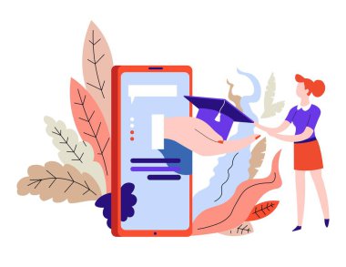 Gadget veya akıllı telefon akademik şapka ile çevrimiçi eğitim