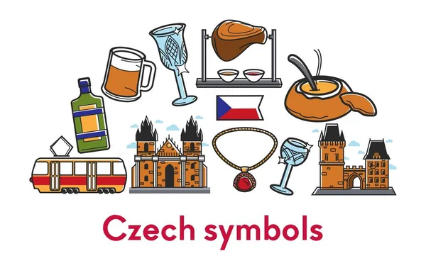 Repubblica Ceca simboli architettura cibo e bevande in viaggio — Vettoriale Stock