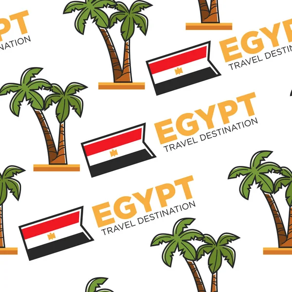 Egypt Cestovní národní vlajka a palmami bezešvé vzory — Stockový vektor