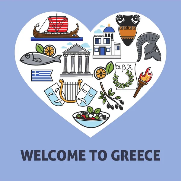 Witamy w Grecji greckie symbole narodowe podróże i turystyka — Wektor stockowy