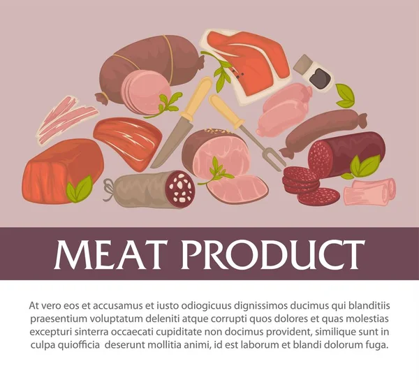 Produtos à base de carne açougue ervas e especiarias alimentos — Vetor de Stock