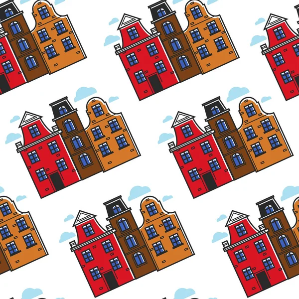 Netherlands town houses seamless pattern urban buildings — Stock Vector