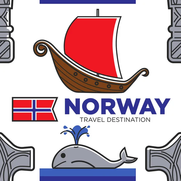 Norwegen Reiseziel nahtlose Muster norwegische Kultur und Geschichte — Stockvektor