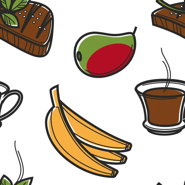 South African food fruits drink and meat seamless pattern