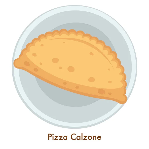 Italian food pizza Calzone Italy cuisine staffed pie — Stock Vector