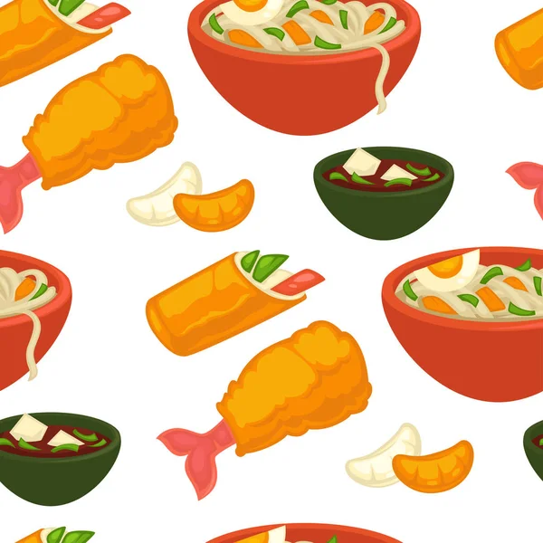 Koreanische Lebensmittel nahtlose Musternudeln und Meeresfrüchte-Küche — Stockvektor