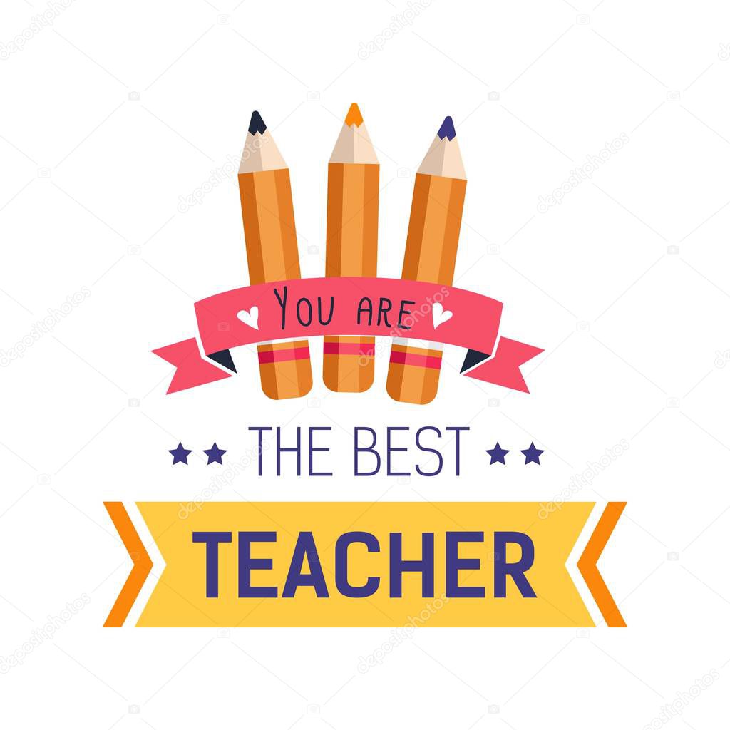 Color pencils isolated icon teachers day literacy and education vector writing school worker appreciation greeting emblem or logo professional holiday knowledge lesson and subject stationery