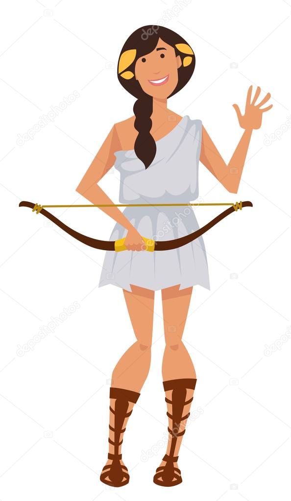 Artemis ancient greek goddess with bow symbol of hunt wilderness and chastity