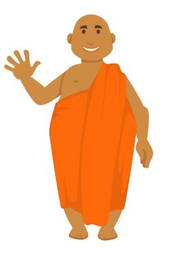 Turuncu cüppe kel adam el sallayarak Hint keşiş