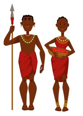 Afrika aile kabilesi üyeleri adam savaşçı ve ev hanımı