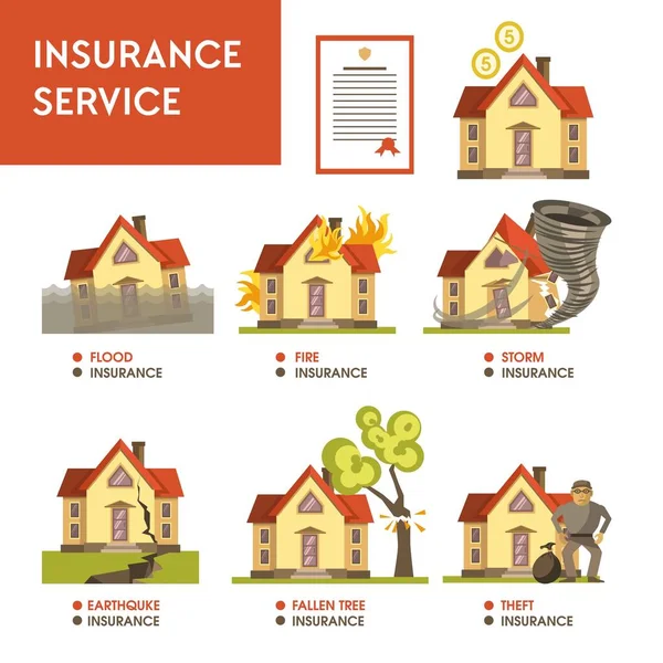 Service d'assurance paiement financier catastrophe naturelle et vol qualifié — Image vectorielle