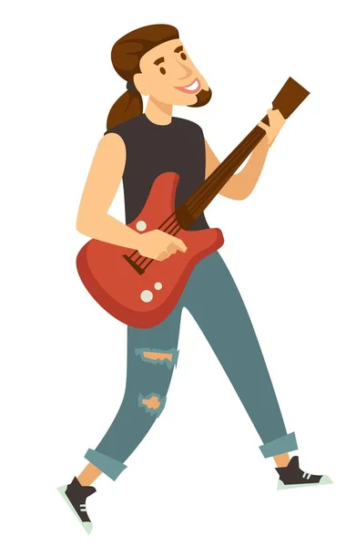 Rocker-kytarista nebo hudebník, samostatný mužský charakter — Stockový vektor