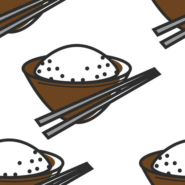 Reis in Schüssel und Stäbchen nahtlose Muster nordkoreanisches Essen — Stockvektor