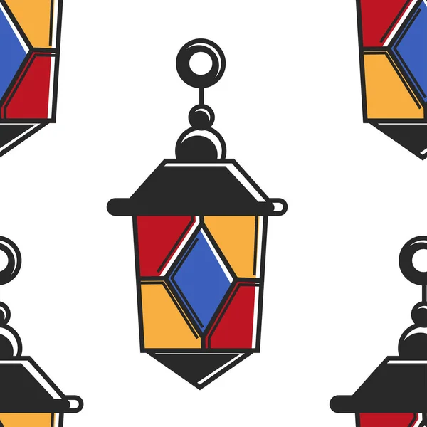 灯笼摩洛哥符号无缝图案灯彩色玻璃 — 图库矢量图片