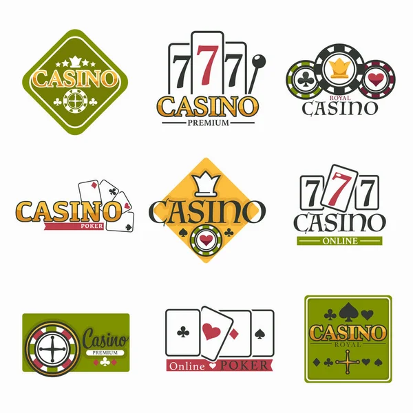 赌场俱乐部和赌博孤立的图标扑克和轮盘赌 — 图库矢量图片