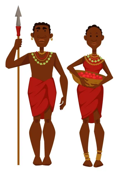 Члены африканского семейного племени воин и домохозяйка — стоковый вектор