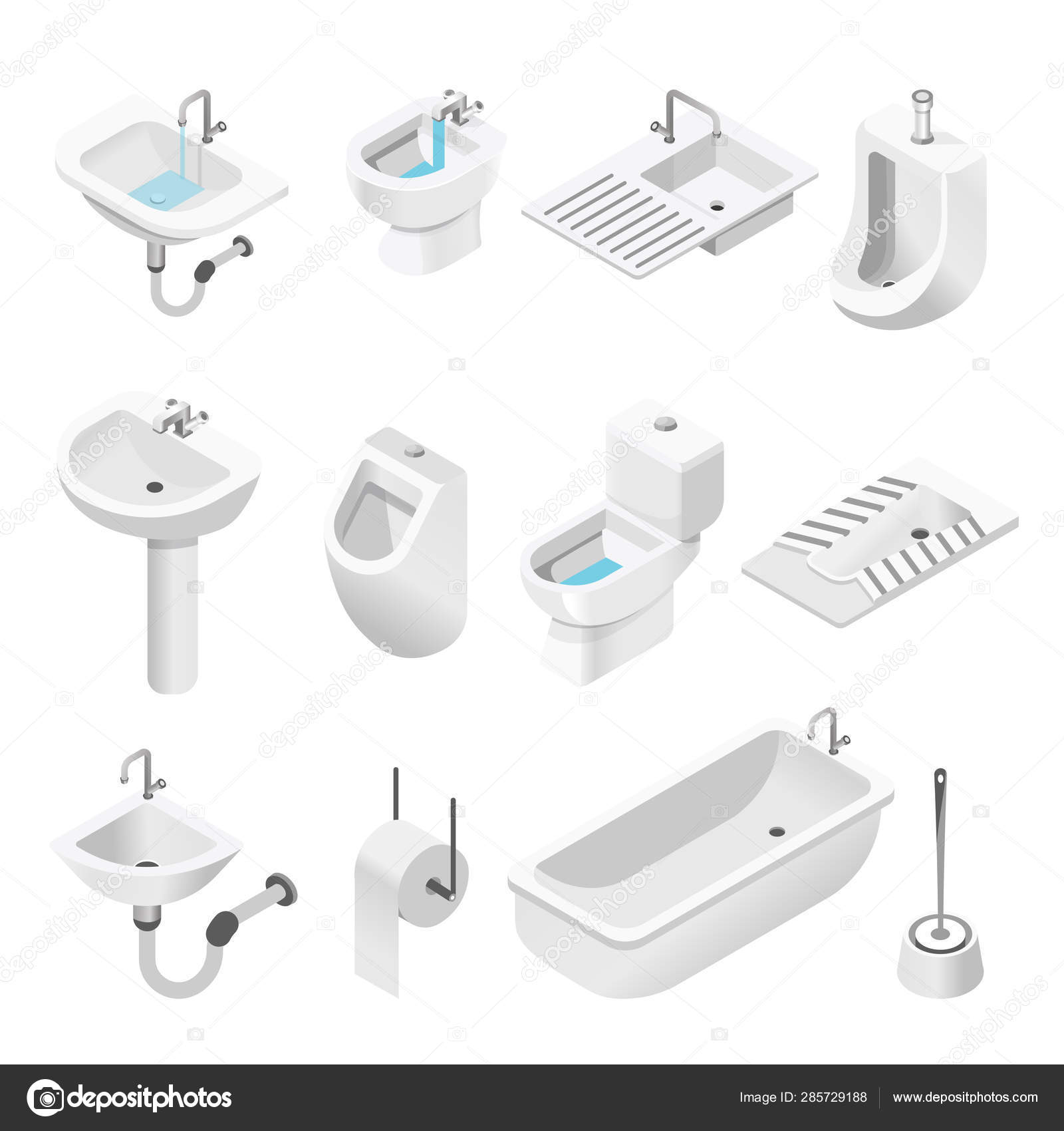 Bathroom furniture and equipment isolated objects bath and toilet