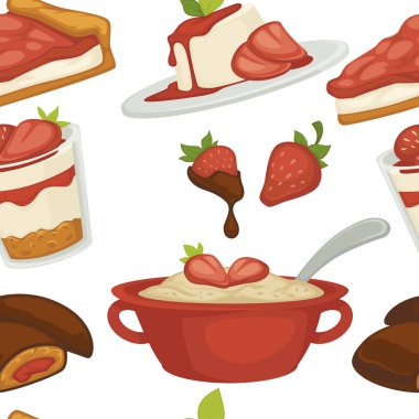 Çilek tatlılar jöle ve pasta lapası ve çerez dikişsiz desen