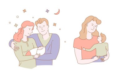 Anne baba ve bebek aile sevgi ve bakım izole karakter