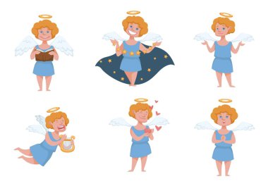 Melek veya cupid halo ve kanatları arp ve kitap izole karakterler ile