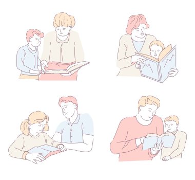 Ev ödevi veliler izole karakterler ebeveynler ve çocuk ders kitapları