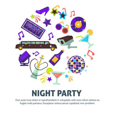 Gece parti dans kulübü disko topu ve limuzin nargile