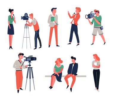 Kameraman göstermek hosts veya muhabir ve Tv programı veya röportaj çekim