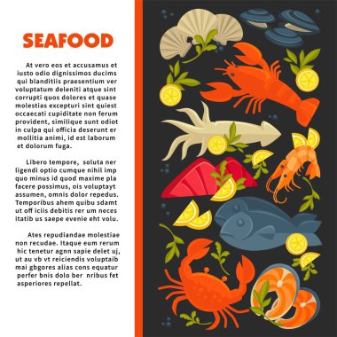 Deniz ürünleri balık ve ıstakoz yengeç ve karides kalamar ve somon