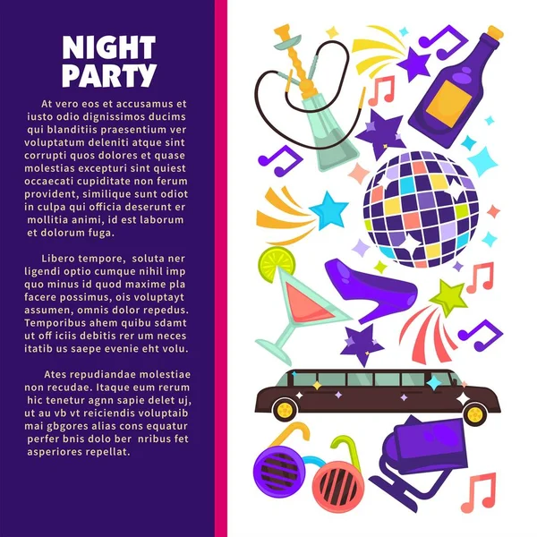 Dance Club Nacht Party Discokugel und Limousine — Stockvektor
