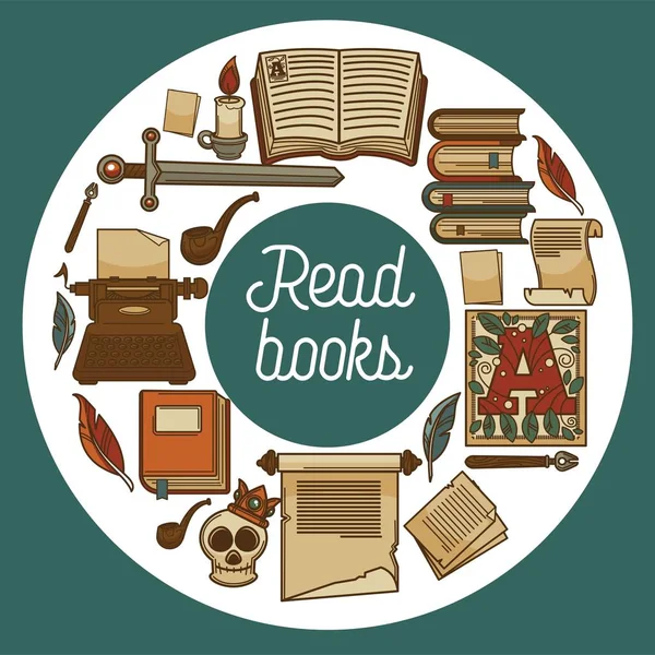 Starověká knihovní prodejna nebo obchod se čtenkami literatury — Stockový vektor