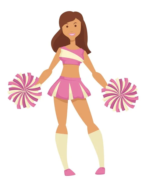 Ragazza con pompon cheerleader isolato personaggio femminile in uniforme — Vettoriale Stock