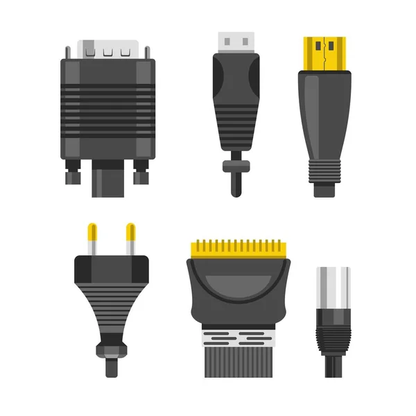 Kontakt-eller anslutningskabel ljud-och videoadaptrar USB och DVI — Stock vektor