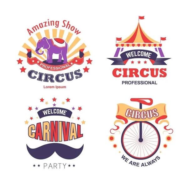 Espetáculo de circo e festa de carnaval desempenho ícones isolados — Vetor de Stock