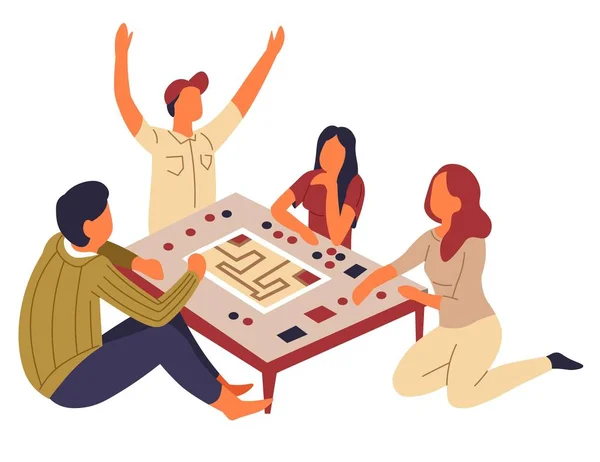 Társasjáték-család játszani az asztalnál elszigetelt karakterek — Stock Vector