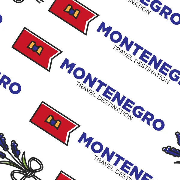 Montenegro destino de viagem bandeira símbolo nacional sem costura padrão —  Vetores de Stock